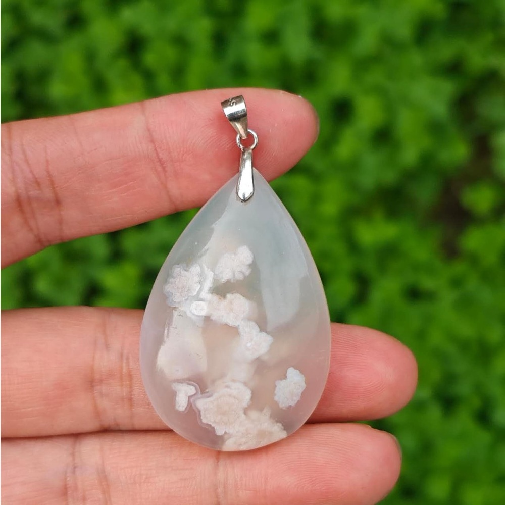 Sterling silver translucent flower agate pendant 2119
